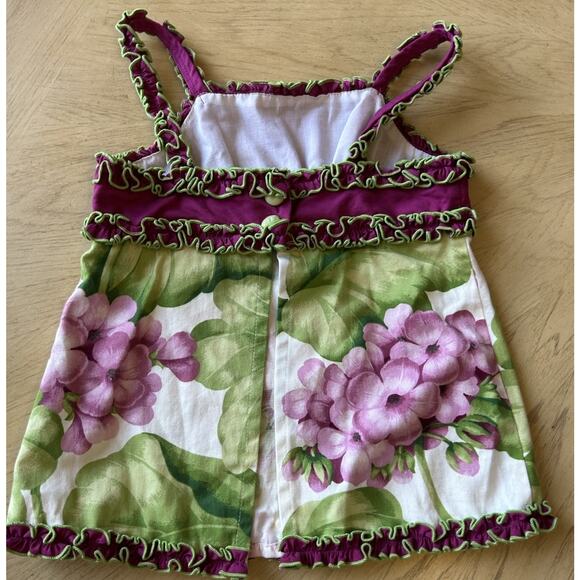 Trish Scully Girls Toddler Dress 6 Purple Green Floral Cotton Tiered Ruffle VTG - Picture 4 of 12